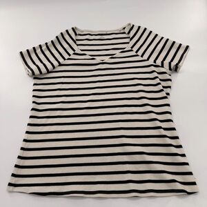 Universal Standard V Neck Ribbed Black and White Striped Short Sleeve Shirt LRG